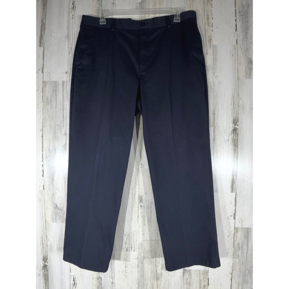 LL Bean Natural Fit Pants 38x29 Navy Blue Cotton Twill Straight Leg Pleated